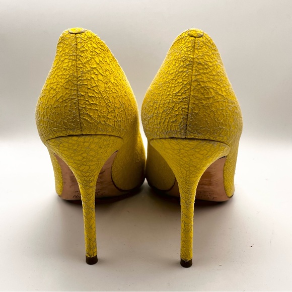 J CREW BRIGHT YELLOW CRACKLE LEATHER PUMPS - Picture 5 of 12